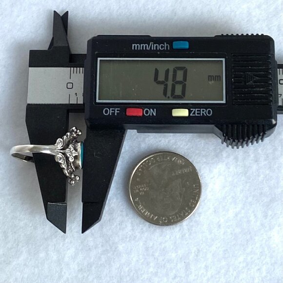 Sterling Silver 925 Scrollwork Oval Faux Turquoise Tapered Shank Ring Sz 7.5 - Picture 14 of 16